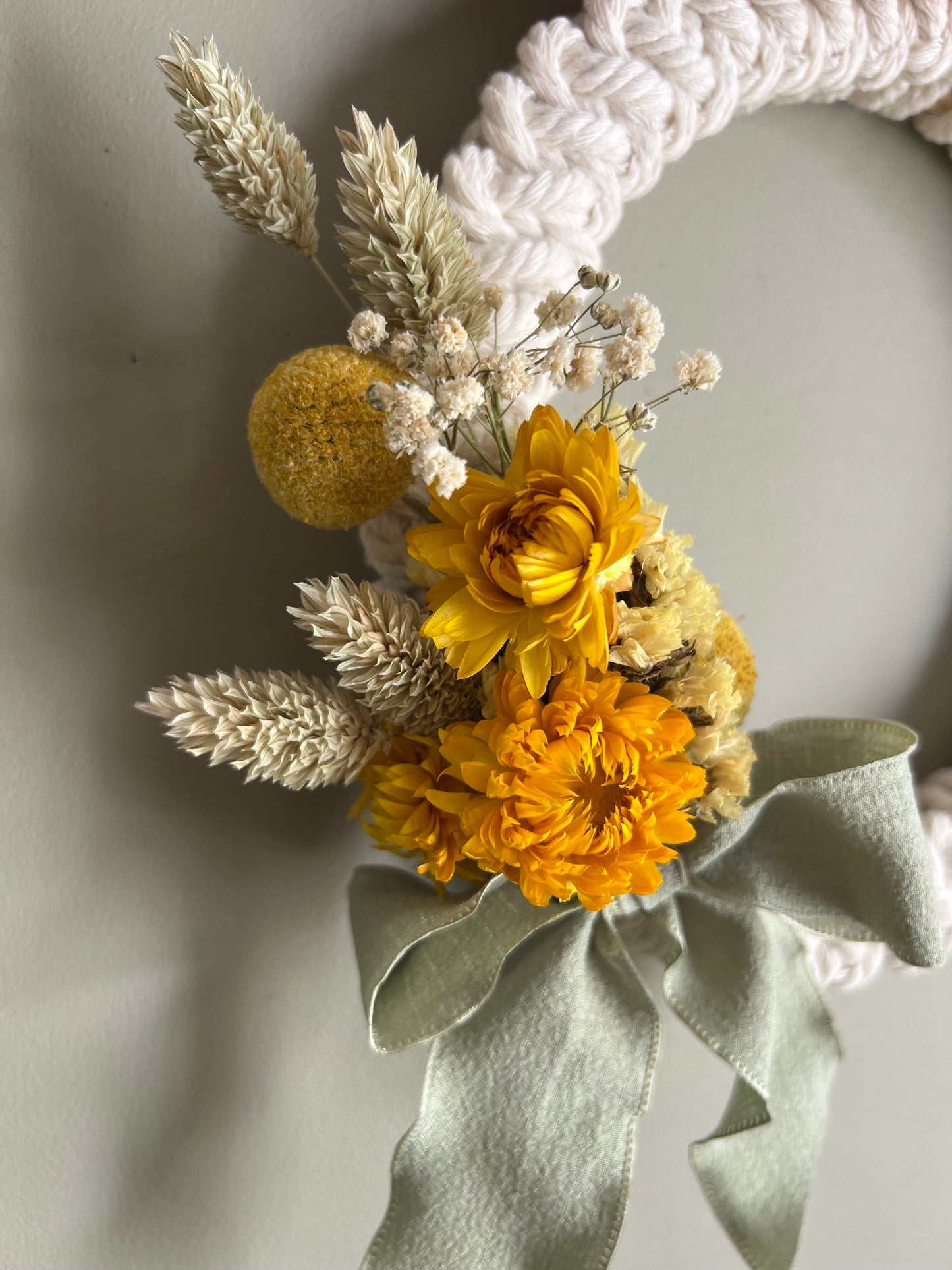 Yellow Dried Flower Macrame Wreath - 20cm