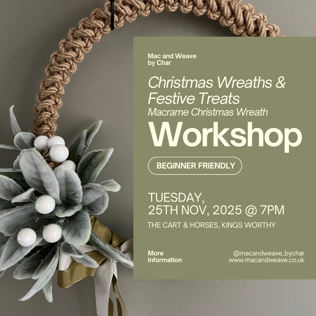 Christmas Wreaths and Festive Treats - Macrame Christmas Wreath Workshop - 25th November 2025 - Kings Worthy - The Cart & Horses