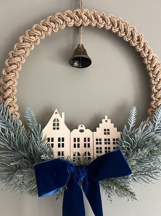 Nordic Blue Macrame Christmas Wreath