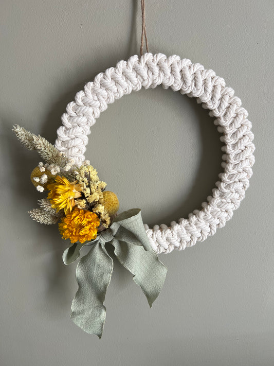 Yellow Dried Flower Macrame Wreath - 20cm