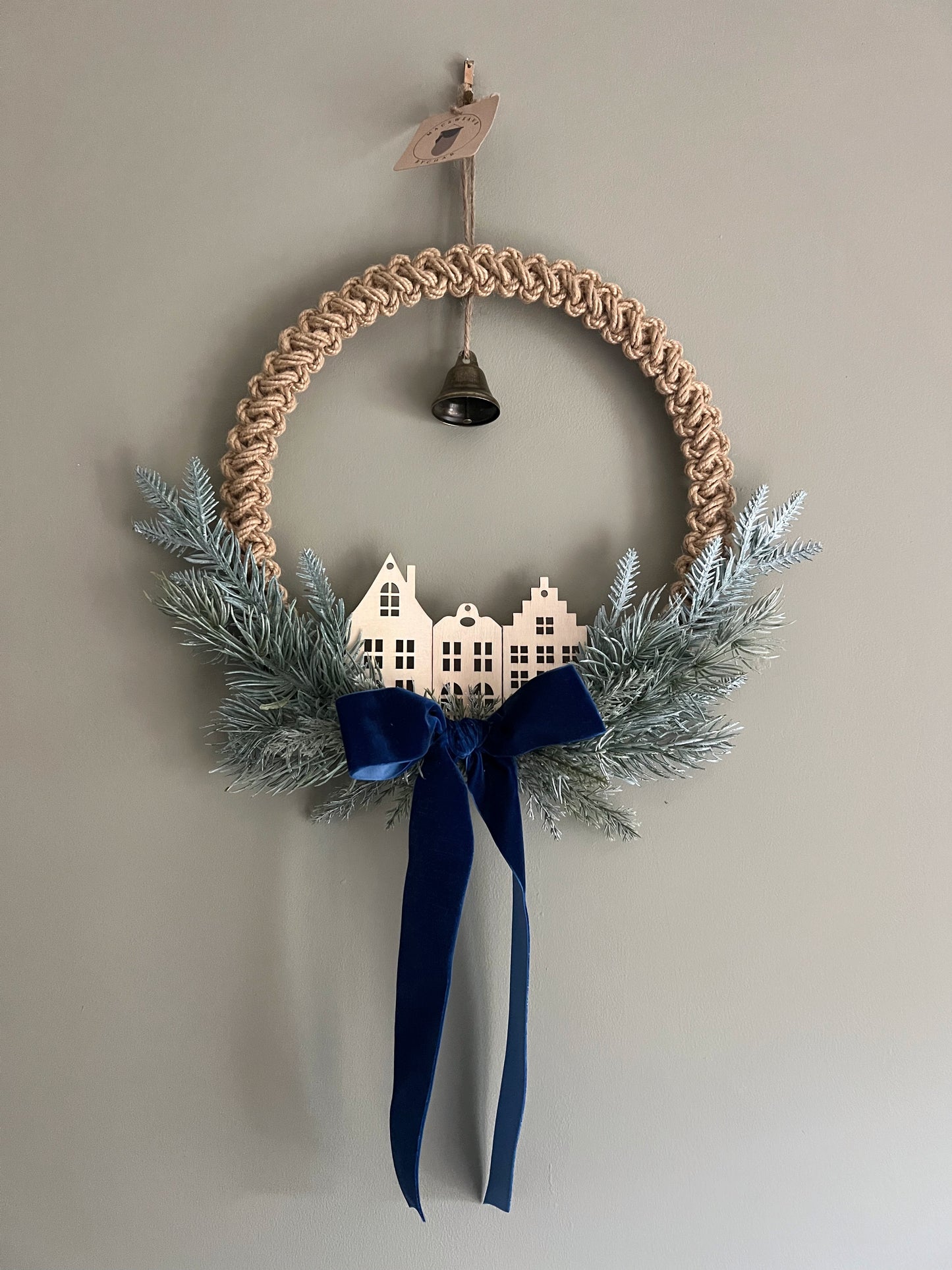 Nordic Blue Macrame Christmas Wreath