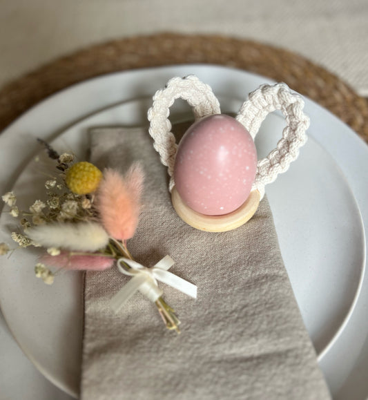 Macrame Easter Bunny Ear Napkin Rings and Egg Holder