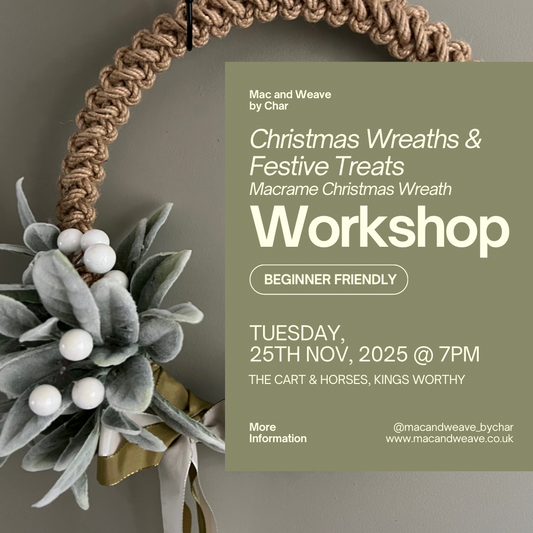 Christmas Wreaths and Festive Treats - Macrame Christmas Wreath Workshop - 25th November 2025 - Kings Worthy - The Cart & Horses
