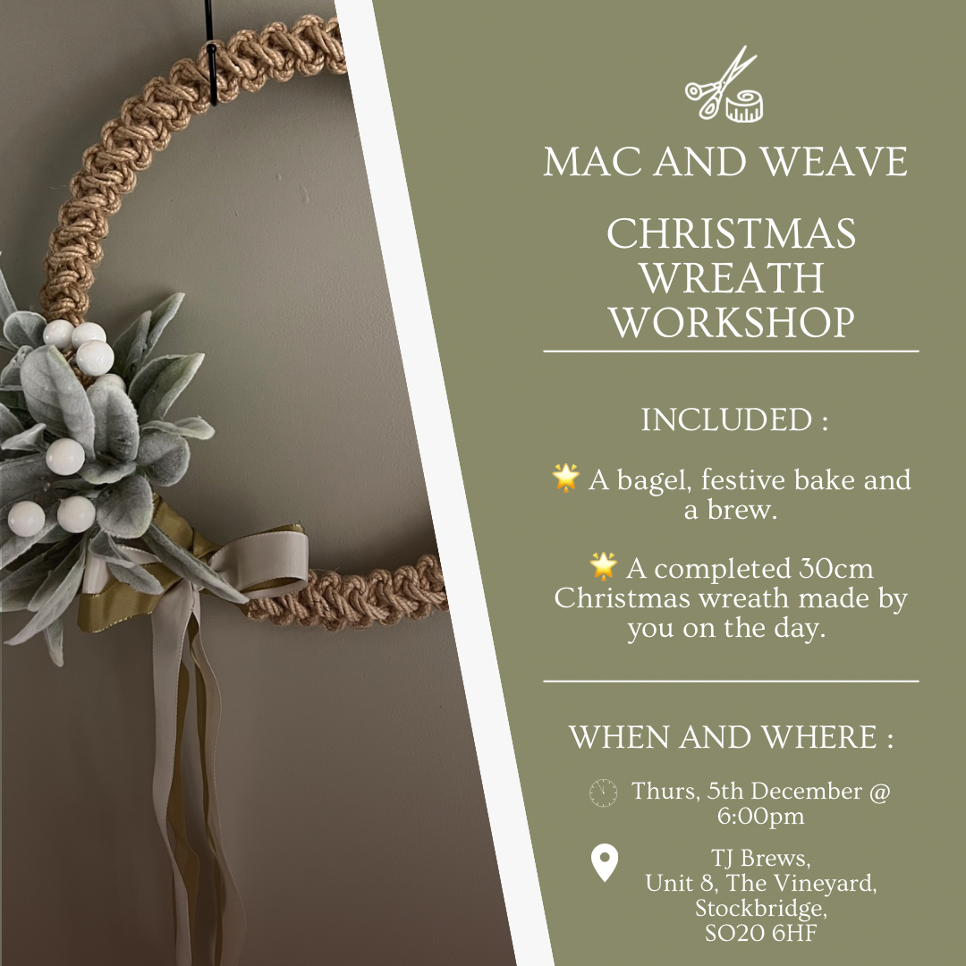 Macrame Christmas Wreath Workshop 30cm - 5th December - Stockbridge - TJ Brews