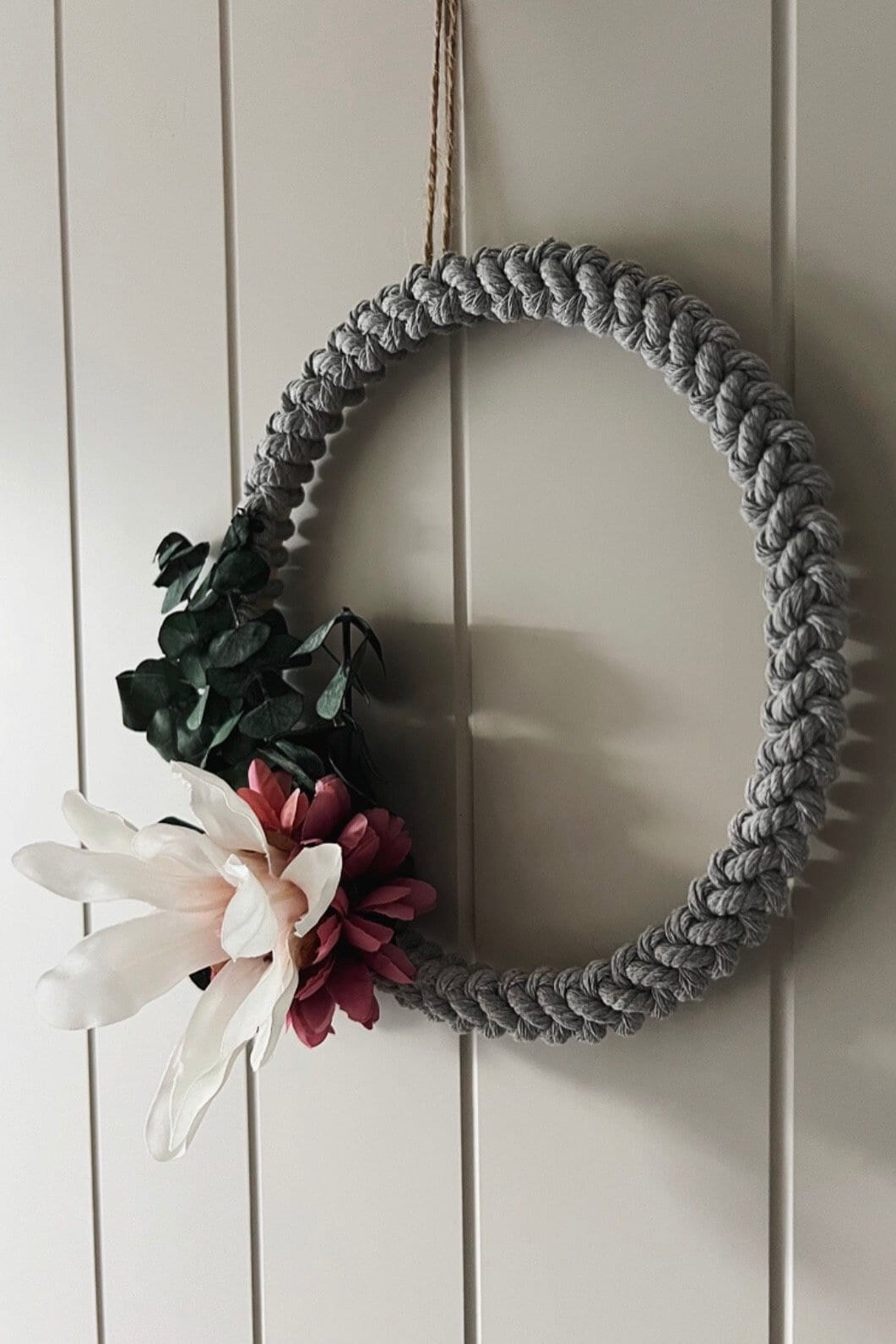 Grey 20cm Macrame Wreath | Dried Eucalyptus