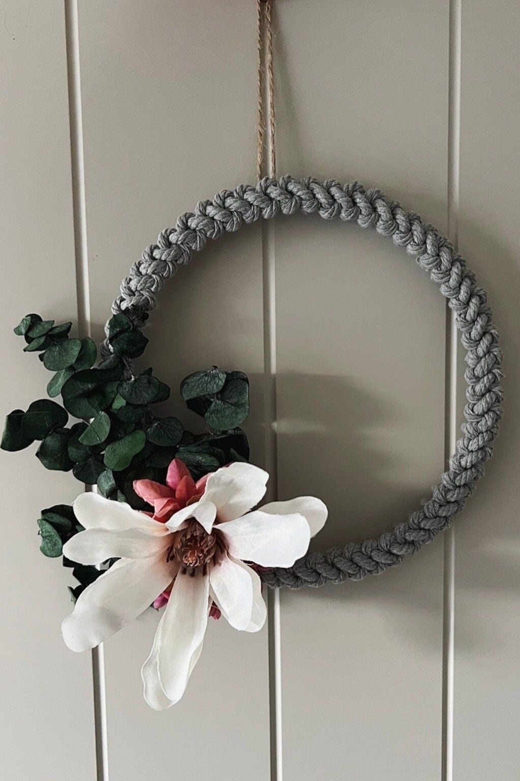 Grey 20cm Macrame Wreath | Dried Eucalyptus